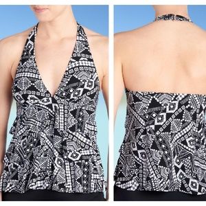 AMERICAN BEACH Tribal Halter Tiered Tankini Top